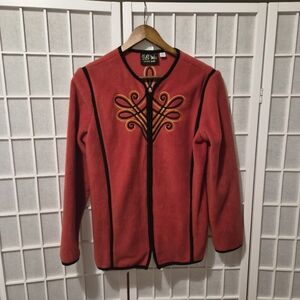 Bob Mackie Wearable Art Jacket Red Embroidered Zip Up Sz XS